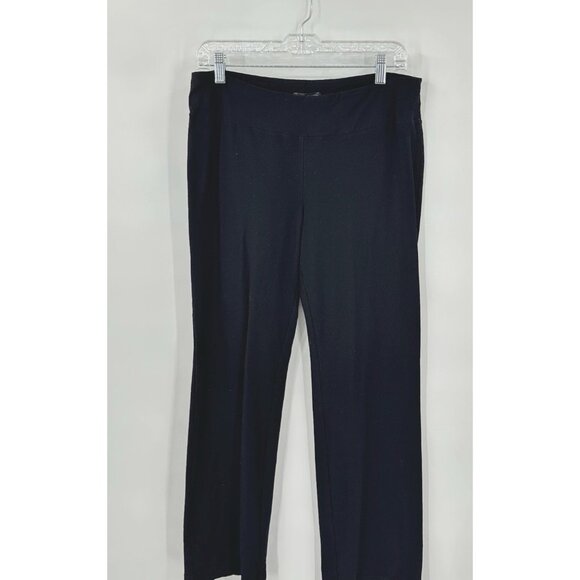 pants straight leg pull on elastic waist knit stretchy black M - Picture 3 of 6